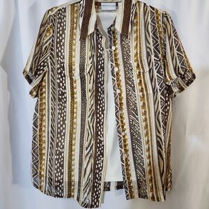 Alfred Dunner Tan and Gold Geometric Shirt Size 12 #casual #beach #lightweight
